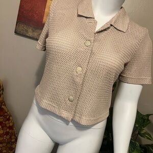 Women's Beige Short Sleeve Button-Up Top